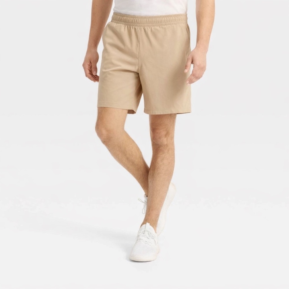 All in Motion Men's Pull On Elastic Waist Hybrid Shorts 6" Inseam Tan Size XL